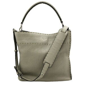 FENDI Gray Leather Shoulder Bag